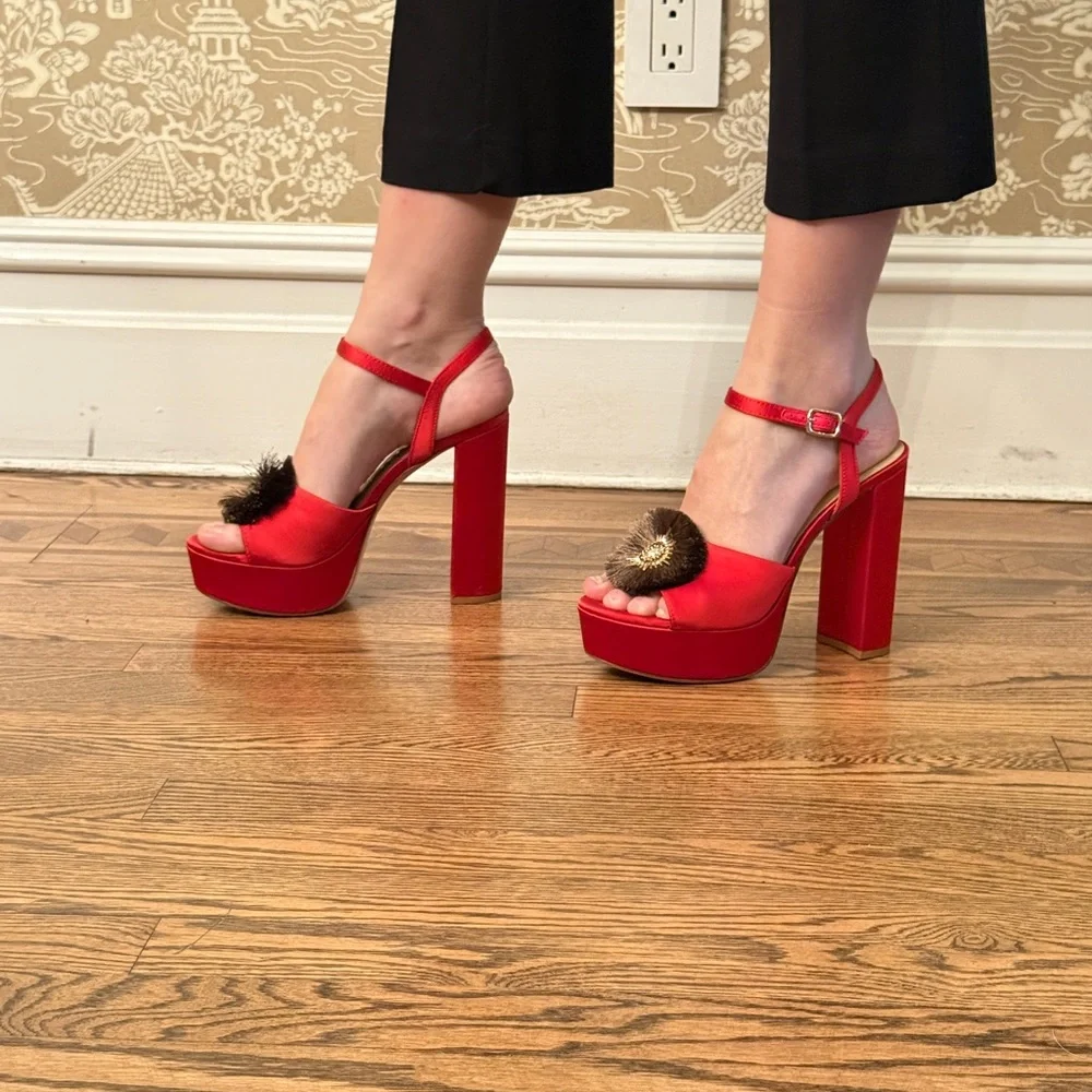ANTONIO MELANI Red and Black Platform Heels - Picture 1 of 5
